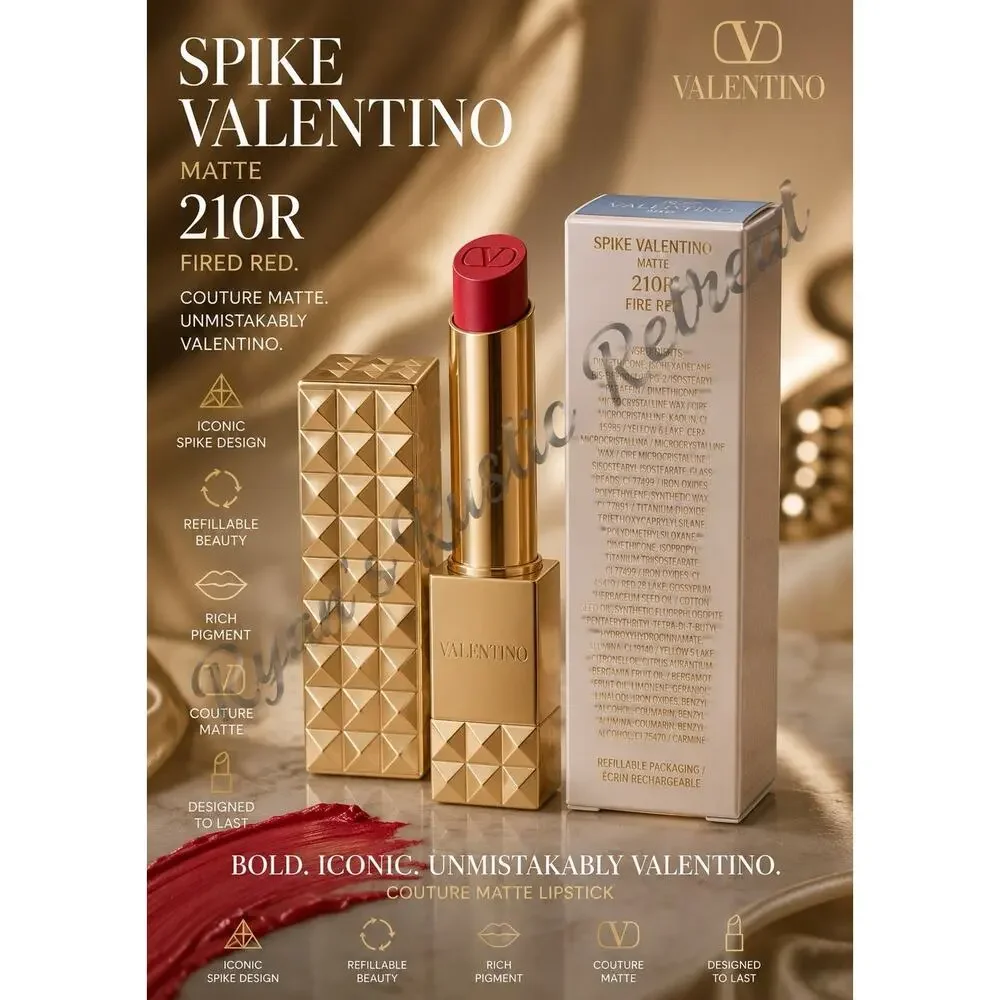 Valentino Spike Valentino Buttery Matte Lip Color 210R FIRE RED BNIB